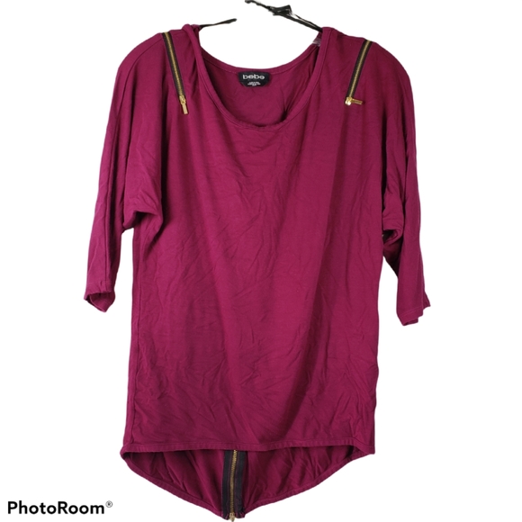 Bebe Zippered Cold Shoulder Top - Picture 1 of 11